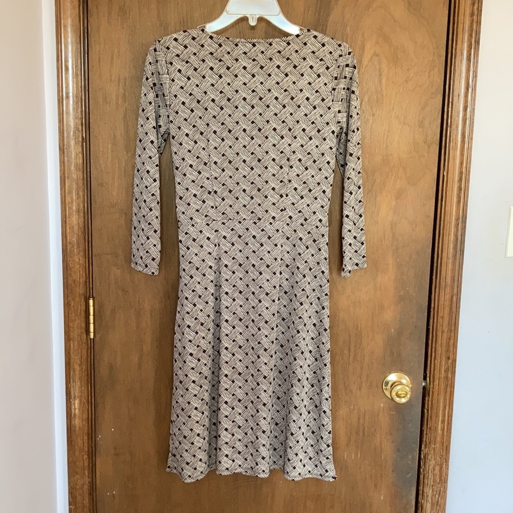 Loft dress basketweave print long sleeve office casual neutral size 2 - Picture 14 of 16
